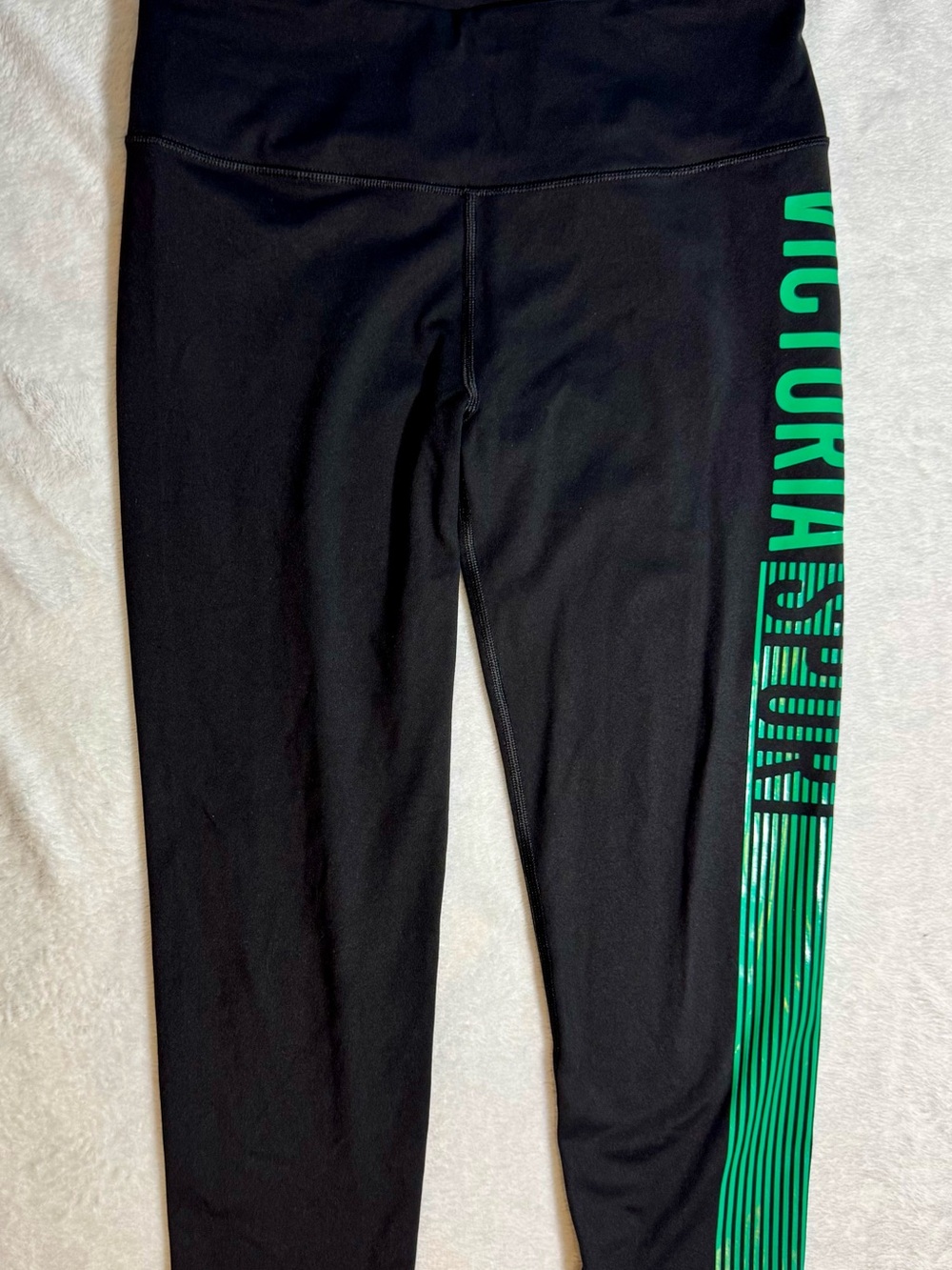 Victoria's Secret Black Leggings with Green Side Logo